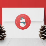Winter Friends Snowman Holiday Return Address Classic Round Sticker<br><div class="desc">Cute holiday return address stickers featuring a cute cartoon snowman encircled by your family name and return address. The snowman return address labels are perfect to use for envelope seals!</div>