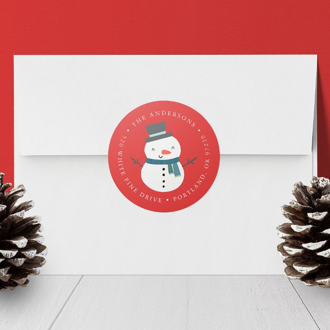 Winter Friends Snowman Holiday Return Address Classic Round Sticker (Creator Uploaded)