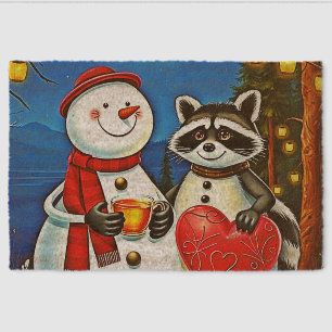 Winter Friends: Snowman & Raccoon Joy Design Fiber Doormat
