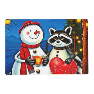 Winter Friends: Snowman & Raccoon Joy Design Placemat