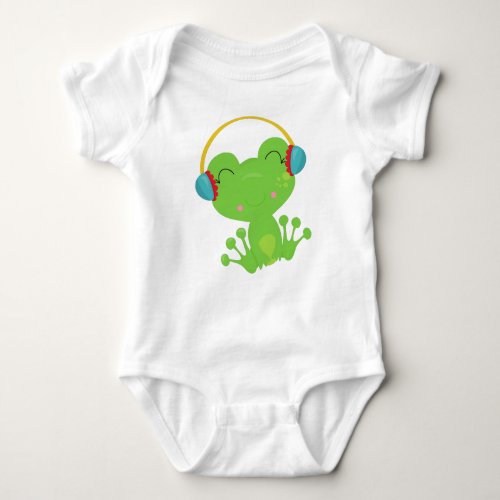 Winter Frog Cute Frog Green Frog Ear Muffs Baby Bodysuit