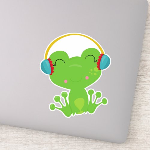 Winter Frog Cute Frog Green Frog Ear Muffs Sticker