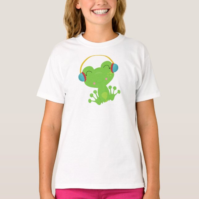 Winter Frog, Cute Frog, Green Frog, Ear Muffs T-Shirt (Front)