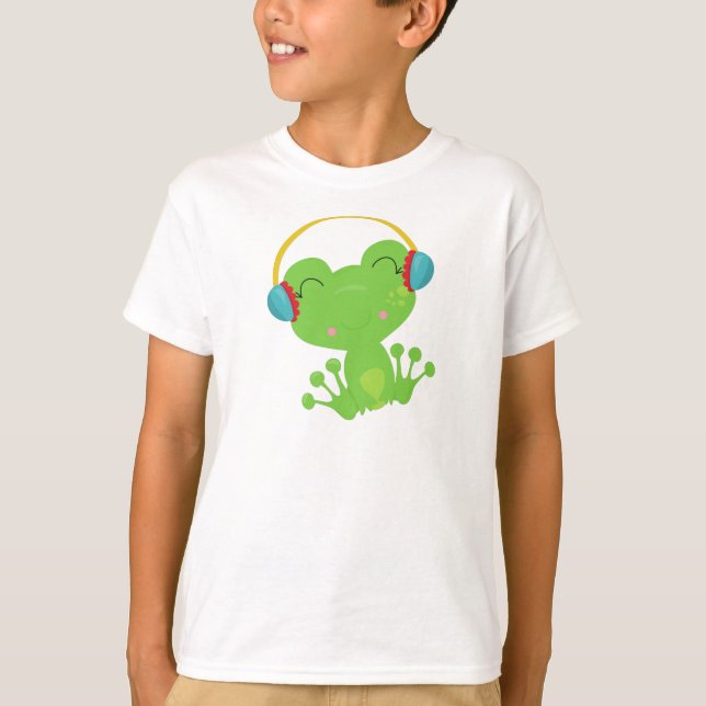 Winter Frog, Cute Frog, Green Frog, Ear Muffs T-Shirt (Front)