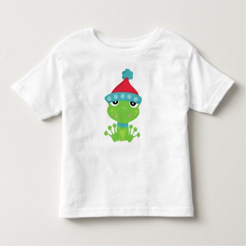 Winter Frog Cute Frog Green Frog Scarf Hat Toddler T_shirt