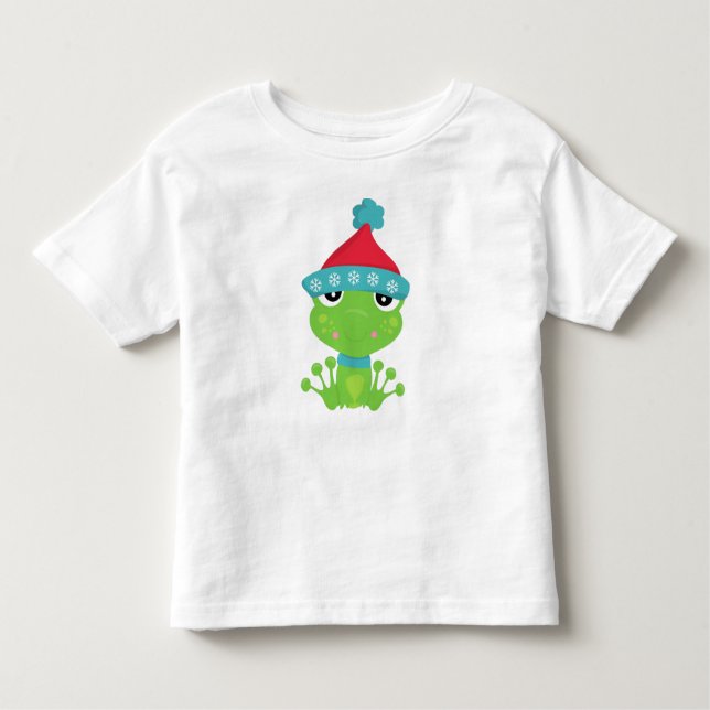 Winter Frog, Cute Frog, Green Frog, Scarf, Hat Toddler T-shirt (Front)