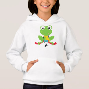 Winter Frog, Cute Frog, Green Frog, Skis, Skiing Hoodie