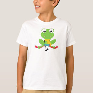 Winter Frog, Cute Frog, Green Frog, Skis, Skiing T-Shirt
