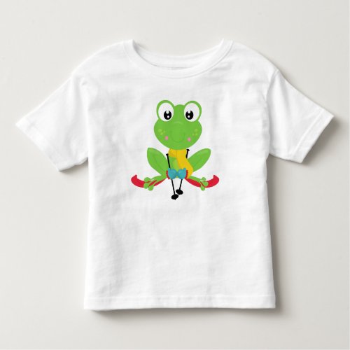 Winter Frog Cute Frog Green Frog Skis Skiing Toddler T_shirt