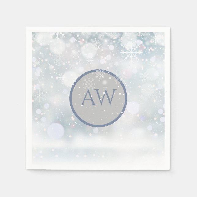 Winter Frost and Snow Monogram Napkins (Front)