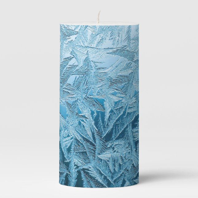 Winter frost blue ice  pillar candle (Front)