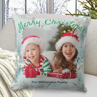 Winter Frost Custom Photo Christmas Throw Pillow
