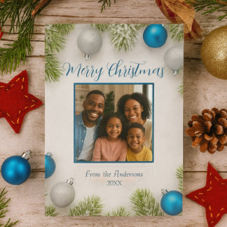 Winter Frost Elegance Blue & Silver Ornaments Holiday Card