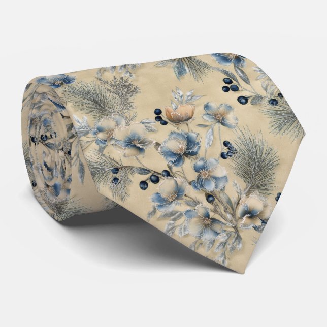 Winter Frost Floral Pattern Neck Tie (Rolled)