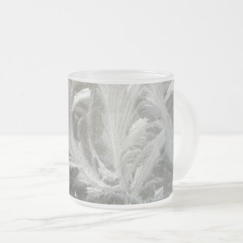 Winter frost gray white crystals frosted glass coffee mug