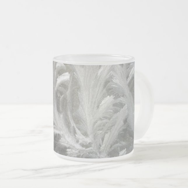 Winter frost gray white crystals frosted glass coffee mug (Front Right)