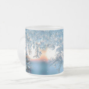 Winter frost ice crystal blue white gray mug