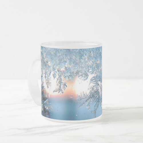 Winter frost ice crystal blue white gray  mug