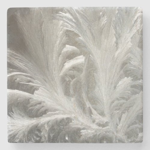 Winter frost ice crystal gray white elegant  stone coaster