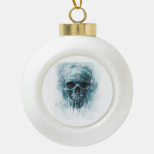 Winter Frost Skull Ceramic Ball Christmas Ornament