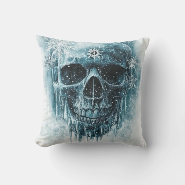 Winter Frost Skull Throw Pillow (Front)