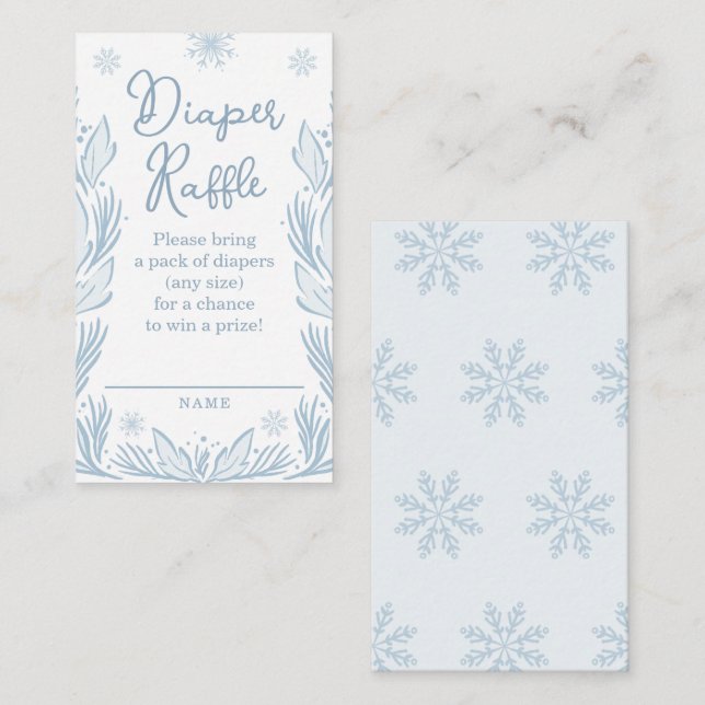 Winter Frost Snowflake Baby Shower Diaper Raffle Enclosure Card (Front/Back)