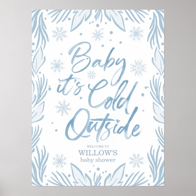 Winter Frost Snowflake Baby Shower Welcome Poster (Front)