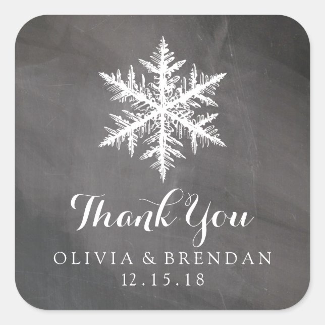 Winter Frost Snowflakes Chalkboard | Wedding Favor Square Sticker (Front)