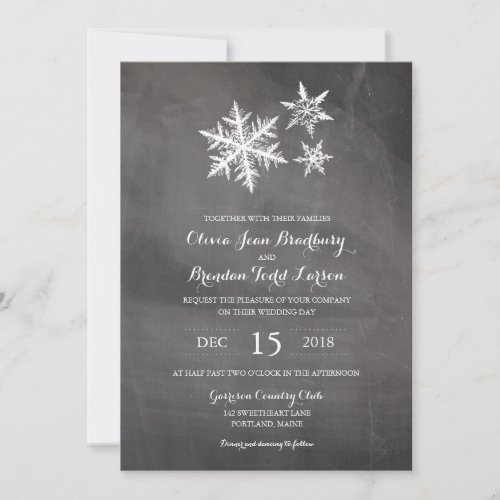 Winter Frost Snowflakes Chalkboard  Wedding Invitation