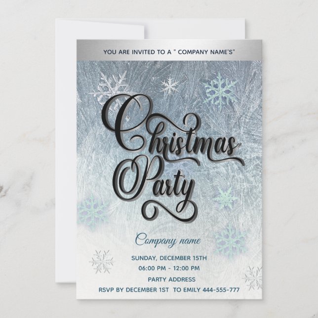 Winter frost snowflakes corporate Christmas party Invitation (Front)