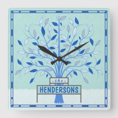 Winter Frost Tree Pretty Personalized Name Square Wall Clock