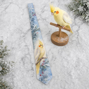 Winter Frost Watercolor Cockatiel Neck Tie
