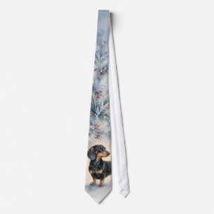 Winter Frost Watercolor Dachshund Neck Tie