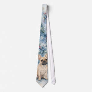 Winter Frost Watercolor French Bulldog Neck Tie