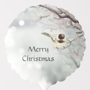 Winter Frosty Tree Chickadee Bird Christmas Balloon