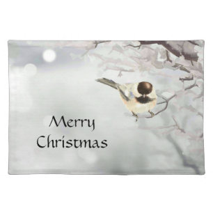 Winter Frosty Tree Chickadee Bird Christmas Place Cloth Placemat