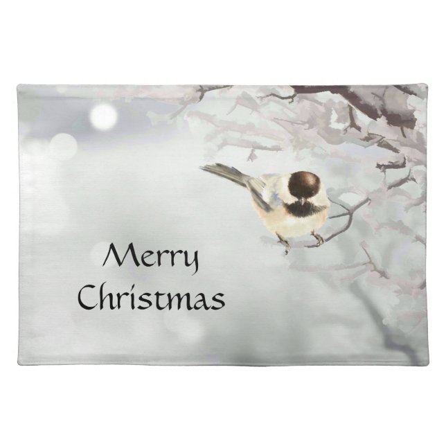 Winter Frosty Tree Chickadee Bird Christmas  Place Cloth Placemat (Front)