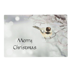 Winter Frosty Tree Chickadee Bird Christmas Placemat