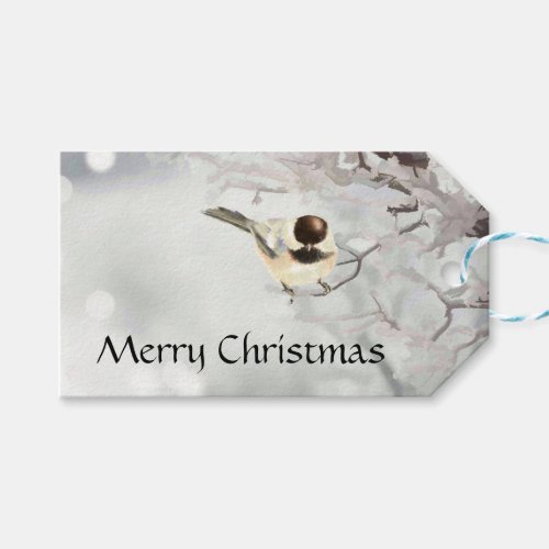 Winter Frosty Tree Chickadee Bird Custom Name  Gift Tags