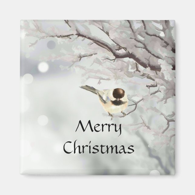 Winter Frosty Tree Chickadee Bird   Magnet (Front)