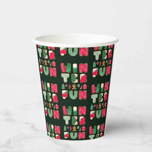 Winter Fun Christmas Cookies Red Green Holiday Paper Cups
