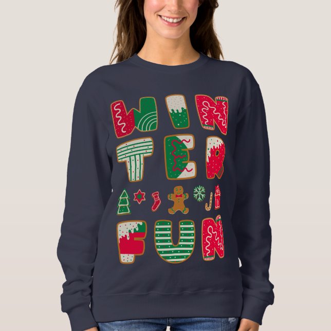 Winter Fun Christmas Cookies Red Green Holiday Sweatshirt (Front)