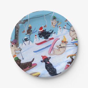 Winter Fun Christmas Skiing Labradors Paper Plates