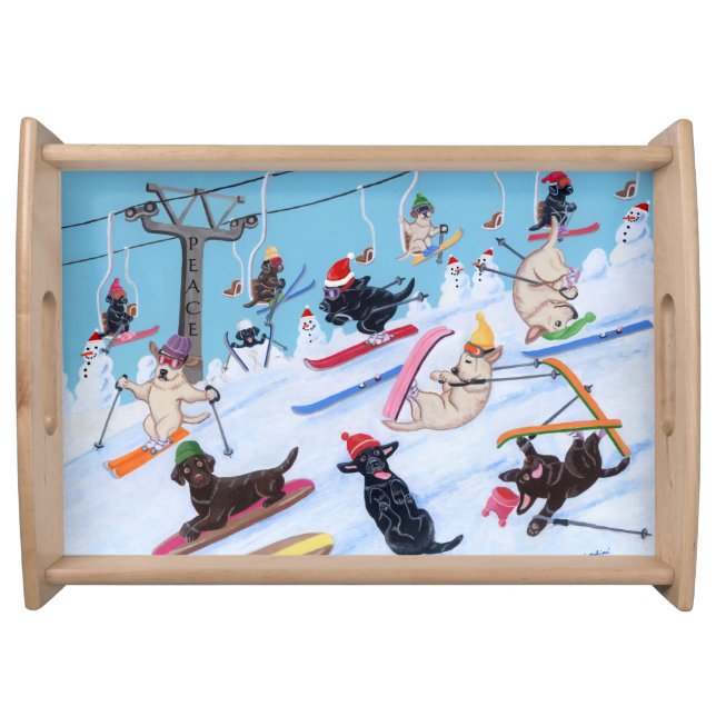 Winter Fun Christmas Skiing Labradors Serving Tray (Front)