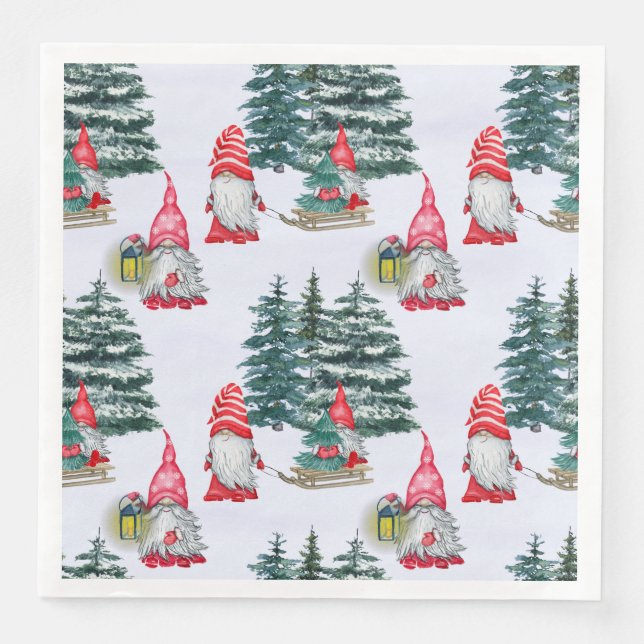 Winter Fun Gnomes Paper Dinner Napkins (Front)