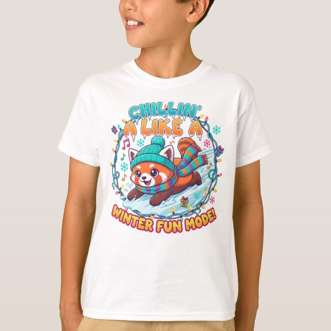 Winter Fun Mode Red Panda T-Shirt (Front)