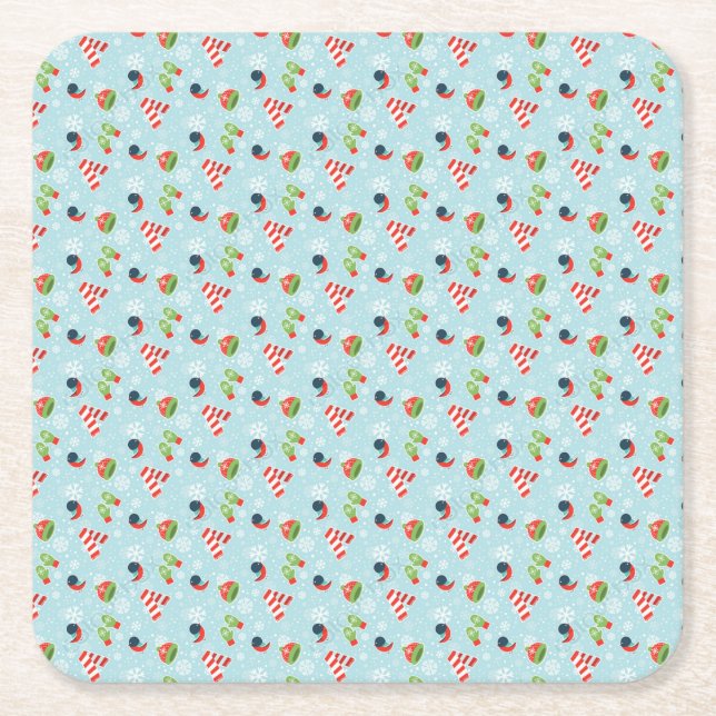 Winter Fun Pattern Square Paper Coaster (Front)