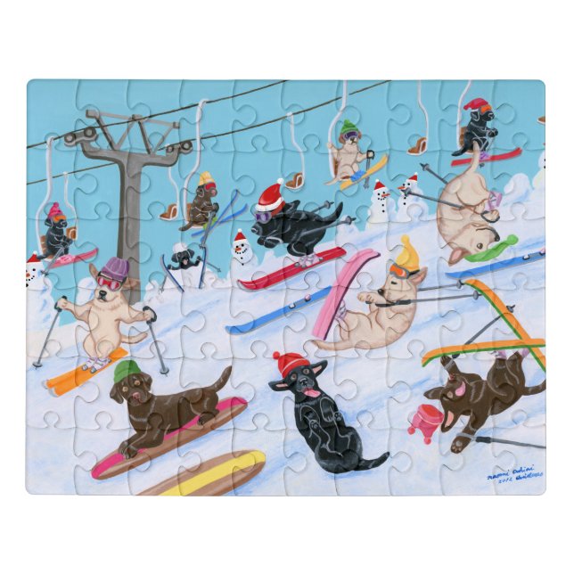 Winter Fun Skiing Christmas Labradors Jigsaw Puzzle (Puzzle Horizontal)