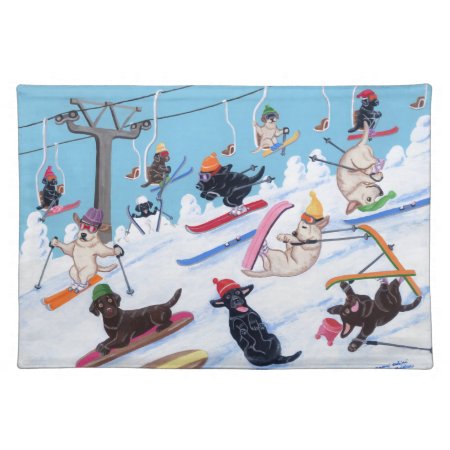 Winter Fun Skiing Labradors Cloth Placemat