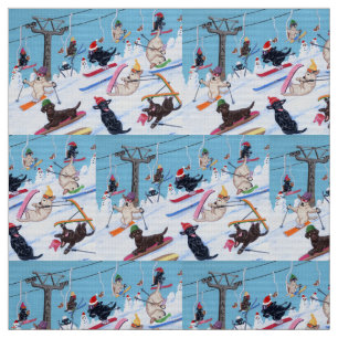 Winter Fun Skiing Labradors Fabric